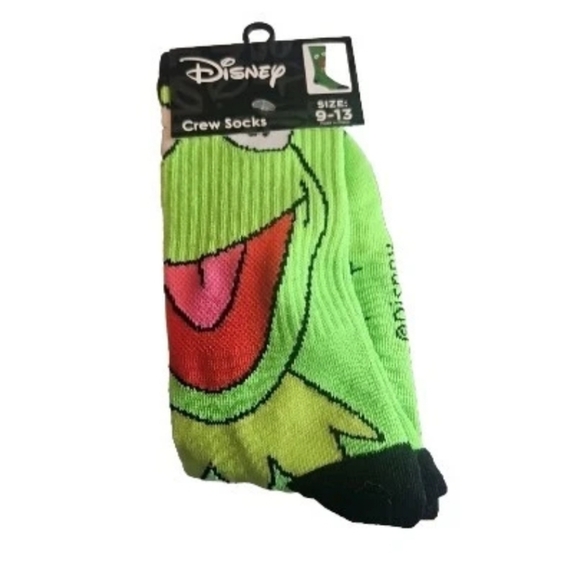 NEW Disney Kermit The Frog Green Crew Socks Fits Men Size 9-13 - Picture 1 of 4